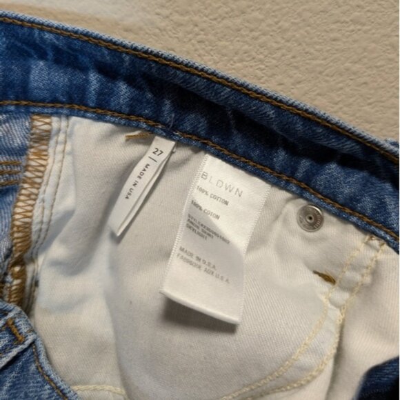 BLDWN Women Andie Frayed Fringe Asymmetric Hem Denim Jean High Waist Mini Sz 27 - Picture 5 of 8